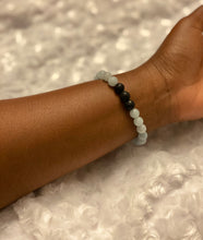 Load image into Gallery viewer, Aquamarine/Lava Stone Bead Stretch Bracelet