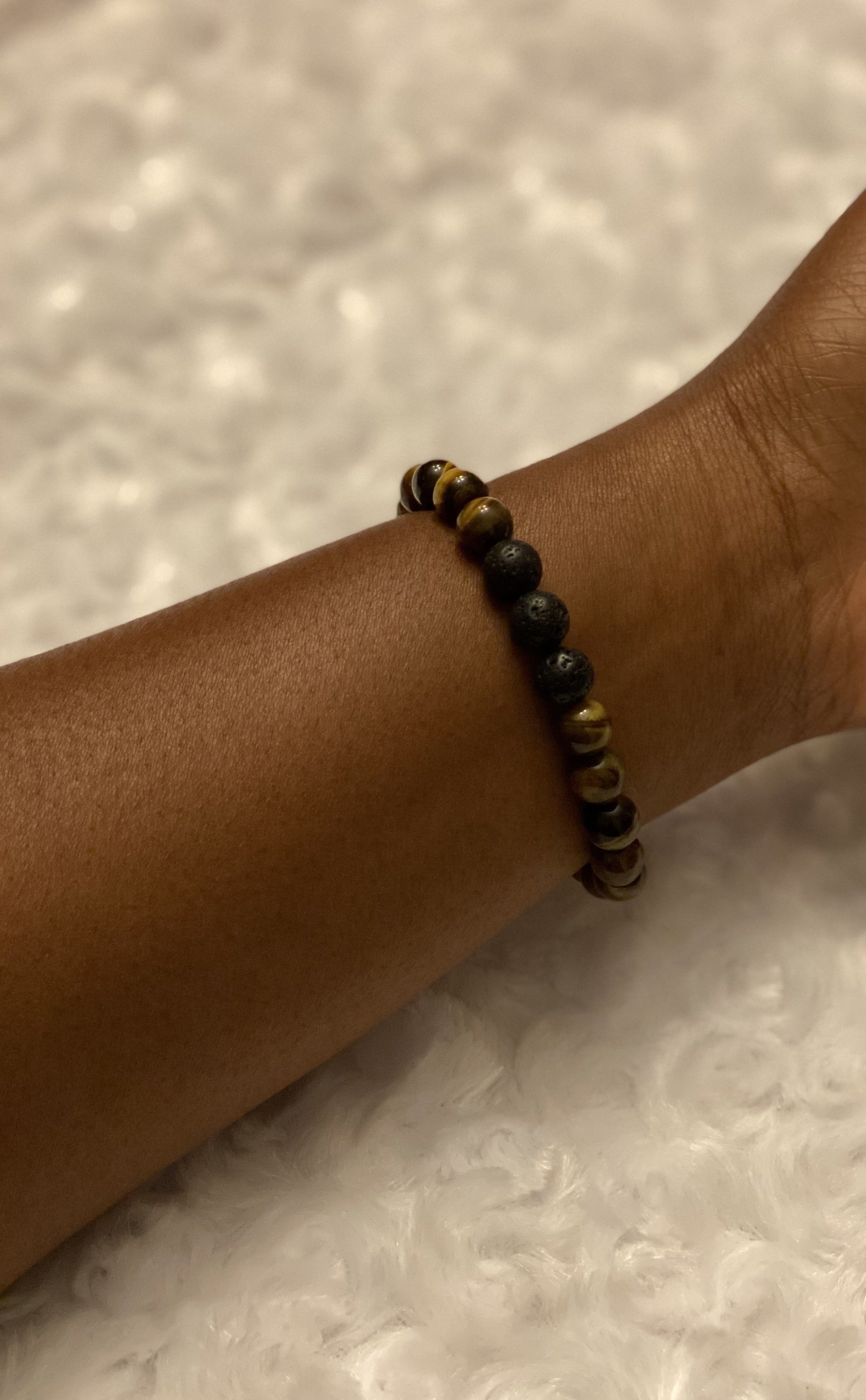 Jewever Stretch Bracelet For Men & Women - Lava Stone, Raw Citrine & Tiger Eye Gemstone Beads