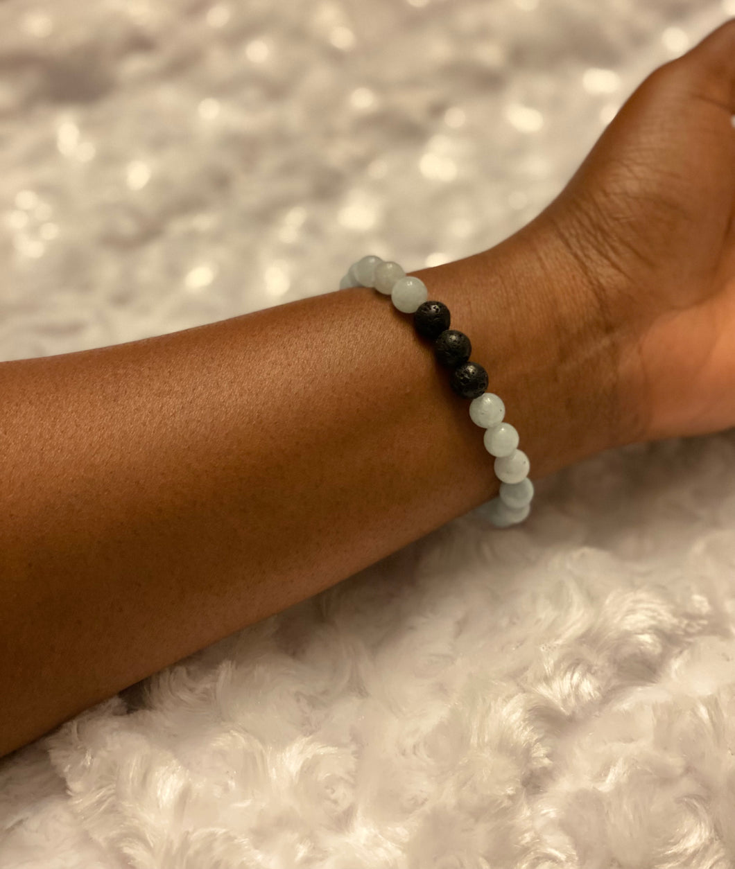 Aquamarine/Lava Stone Bead Stretch Bracelet