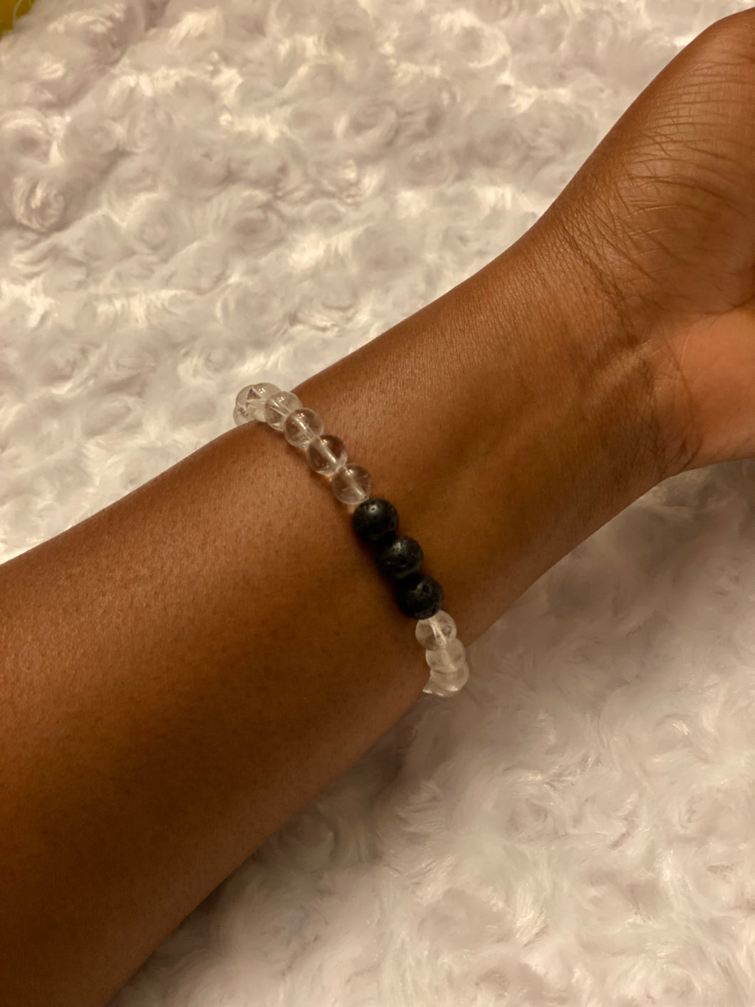 Clear Quartz/Lava Stone Bead Stretch Bracelet
