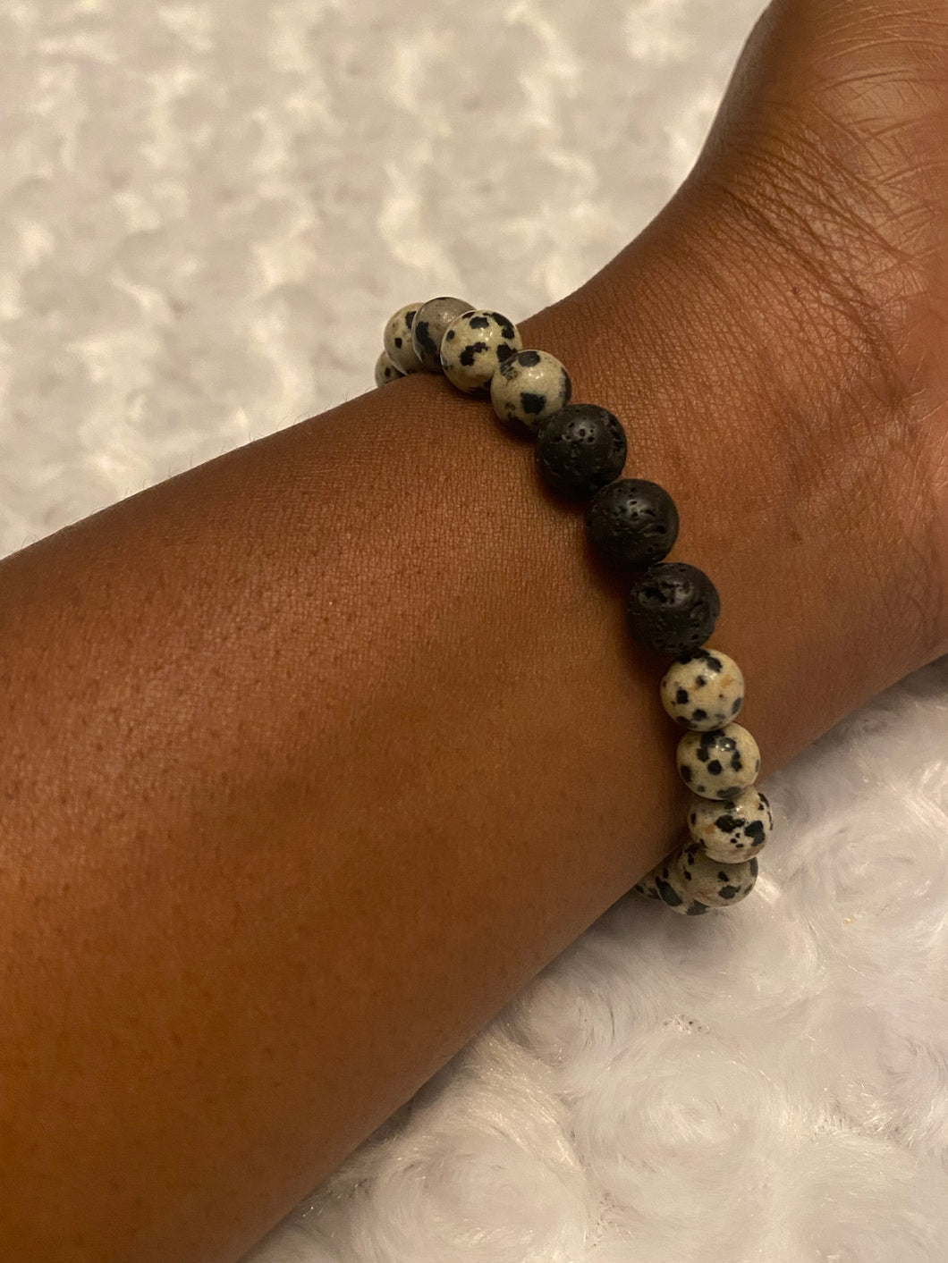 Dalmatian Jasper/Lava Stone Bead Stretch Bracelet