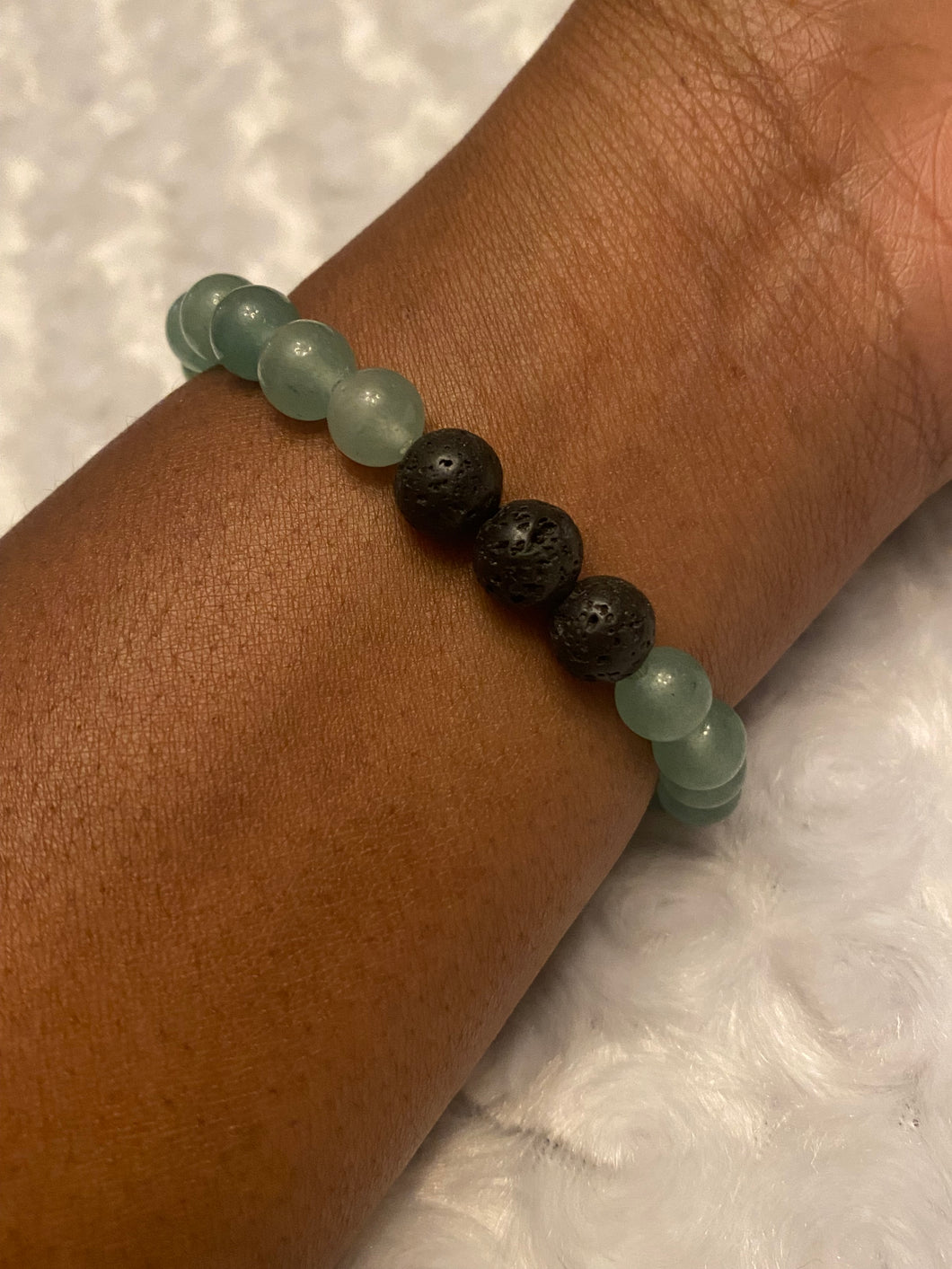 Green Aventurine/Lava Stone Bead Stretch Bracelet