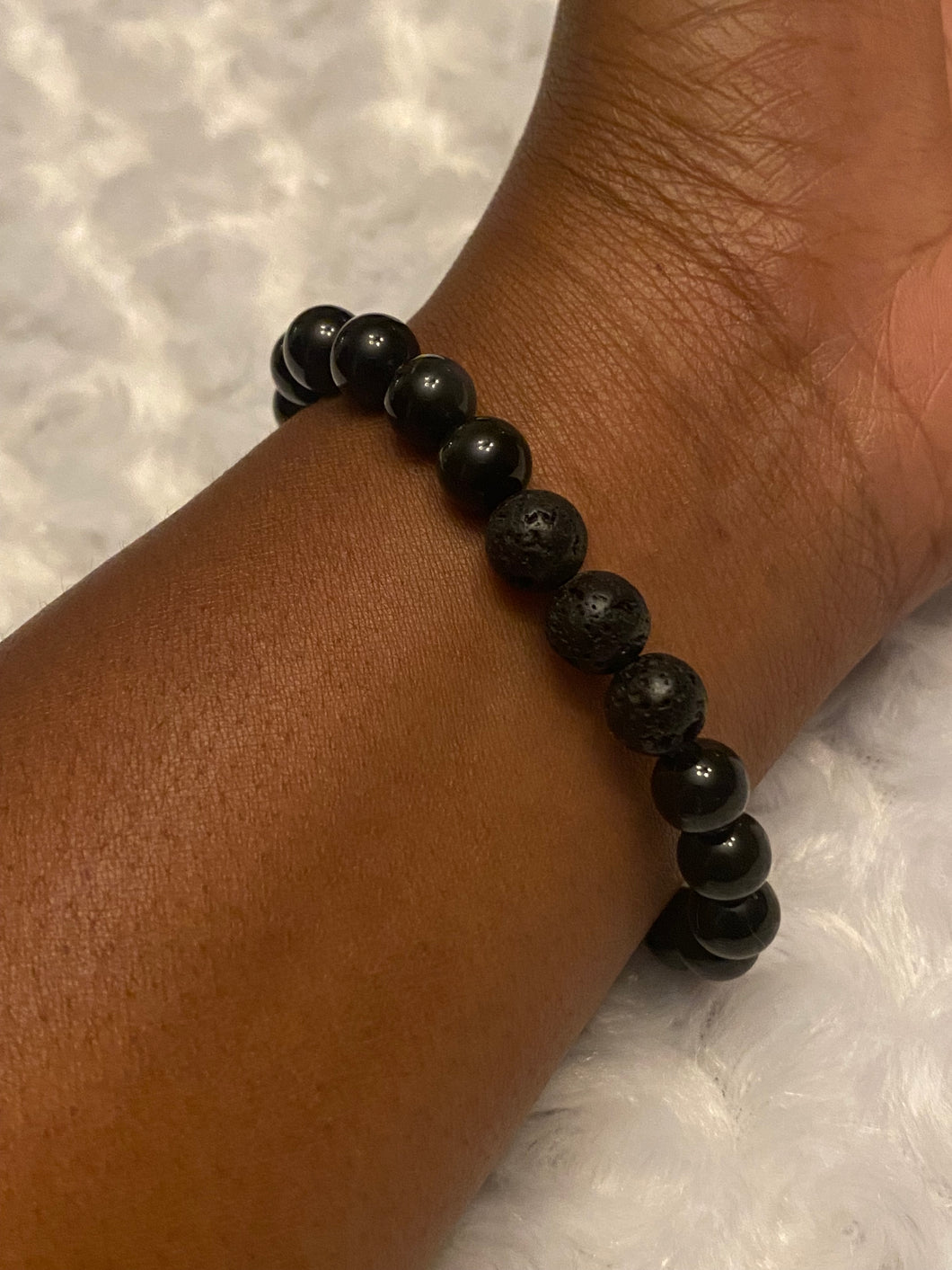 Black Obsidian/Lava Stone Bead Stretch Bracelet