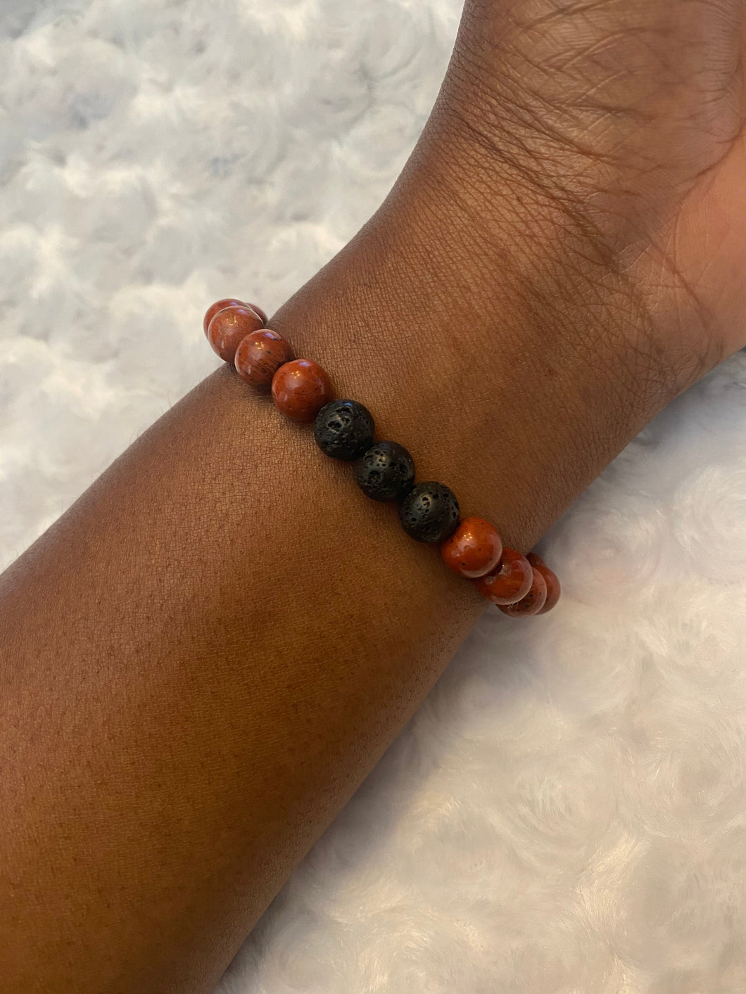 Red Jasper/Lava Stone Bead Stretch Bracelet